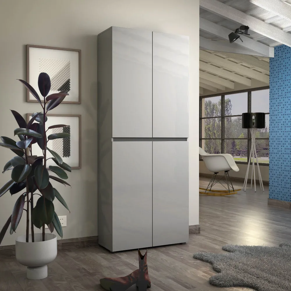 Scarpiera XL 4 ante e 10 ripiani 80x34x200 cm grigio lucido - MASTER