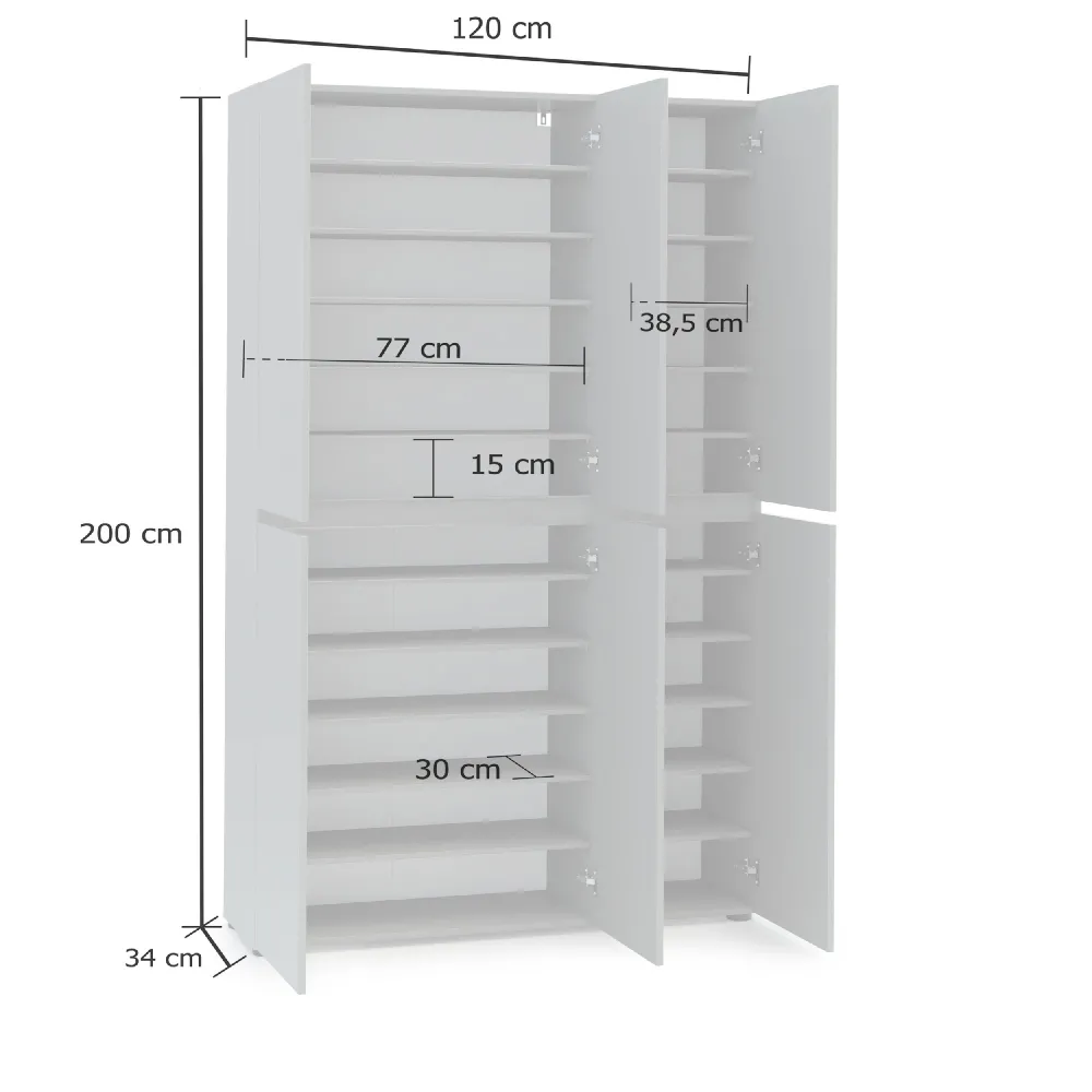 Scarpiera XL 6 ante e 10 ripiani 120x34x200 cm grigio lucido - MASTER 2