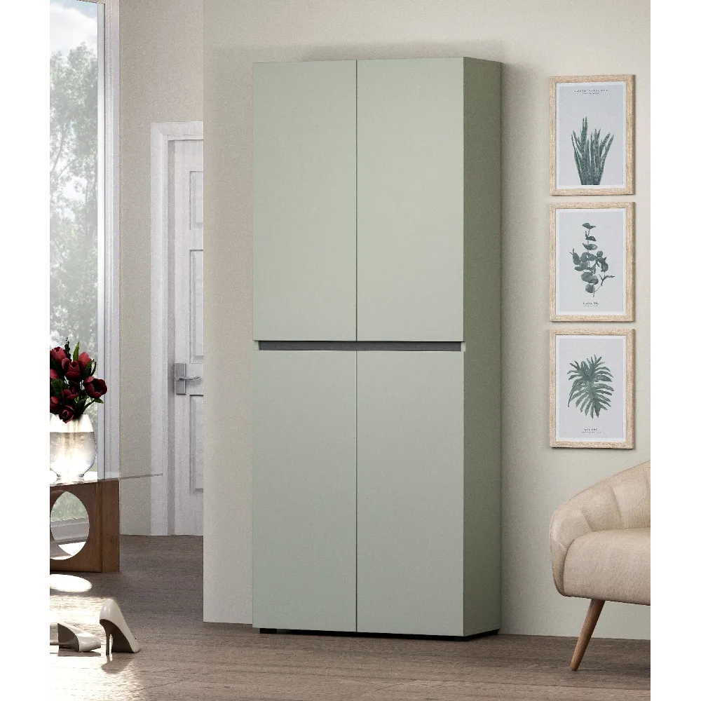 Scarpiera XL 4 ante e 10 ripiani 80x34x200 cm verde salvia laccato opaco - MASTER