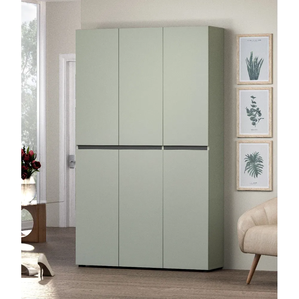 Scarpiera XXL 6 ante e 10 ripiani 120x34x200 cm verde salvia laccato opaco - MASTER