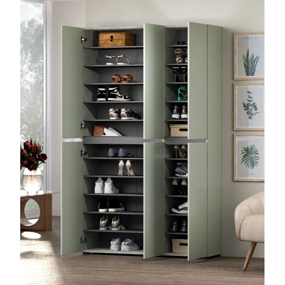 Scarpiera XXL 6 ante e 10 ripiani 120x34x200 cm verde salvia laccato opaco - MASTER 2