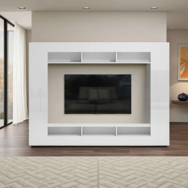 Parete attrezzata 216x34x159 cm bianco lucido - KIMI