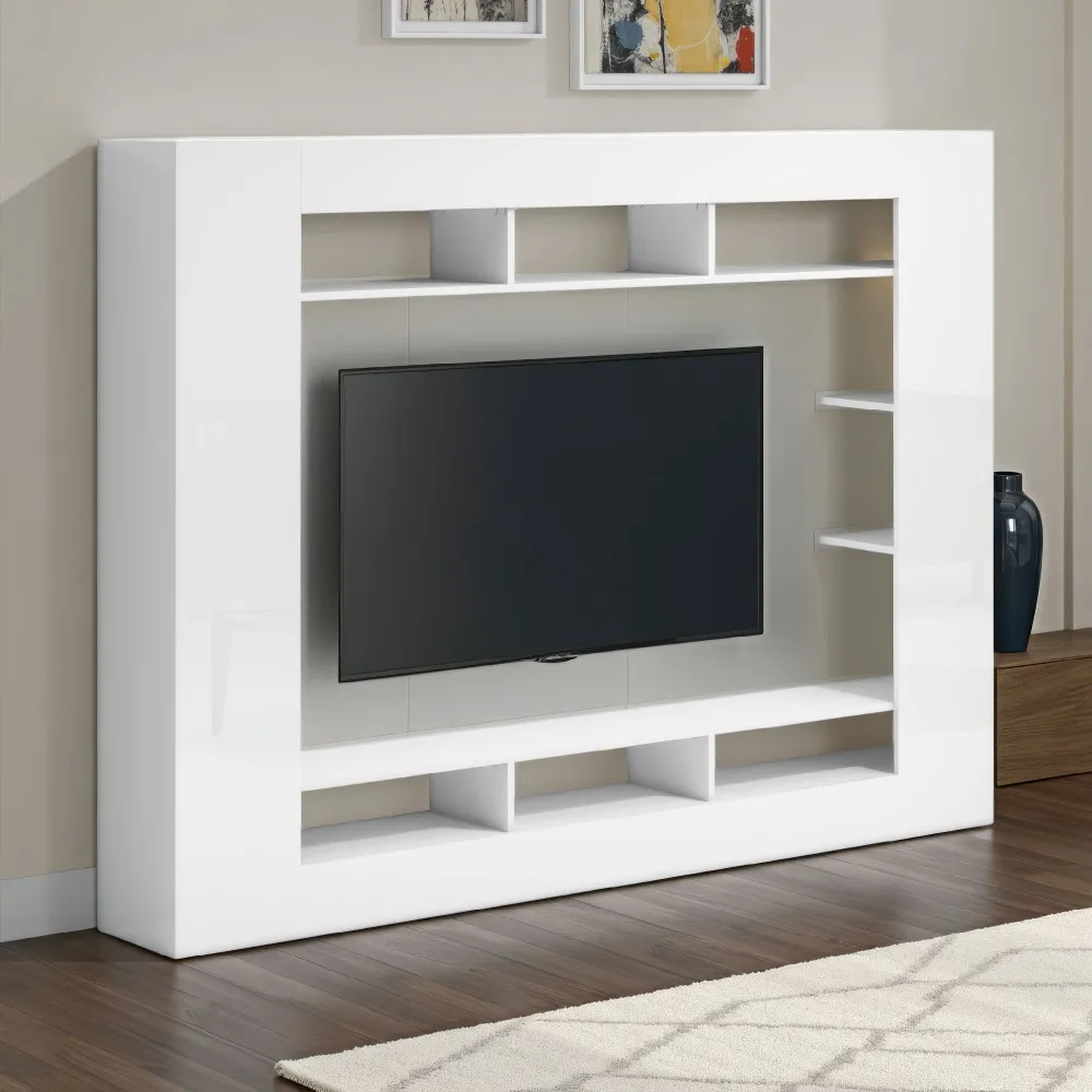Parete attrezzata 216x34x159 cm bianco lucido - KIMI