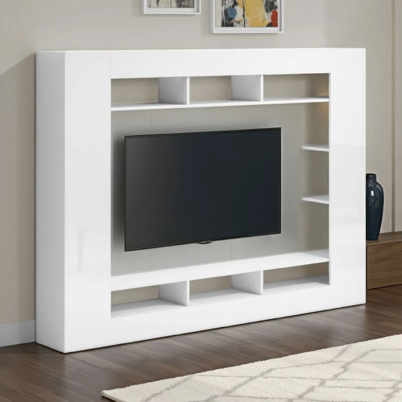 Parete attrezzata 216x34x159 cm bianco lucido - KIMI