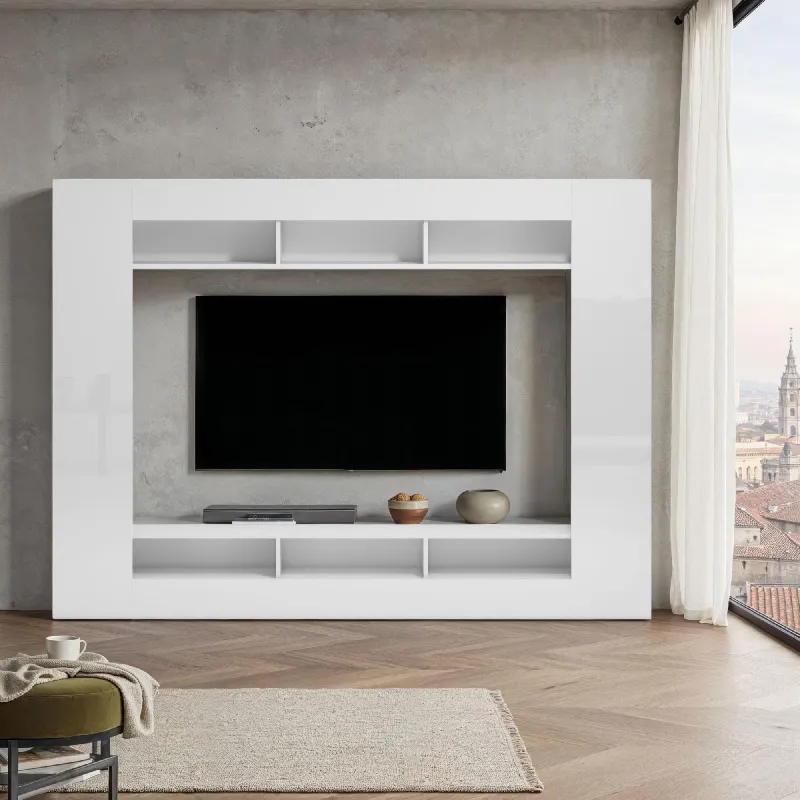 Parete attrezzata 216x34x159 cm bianco lucido - KIMI