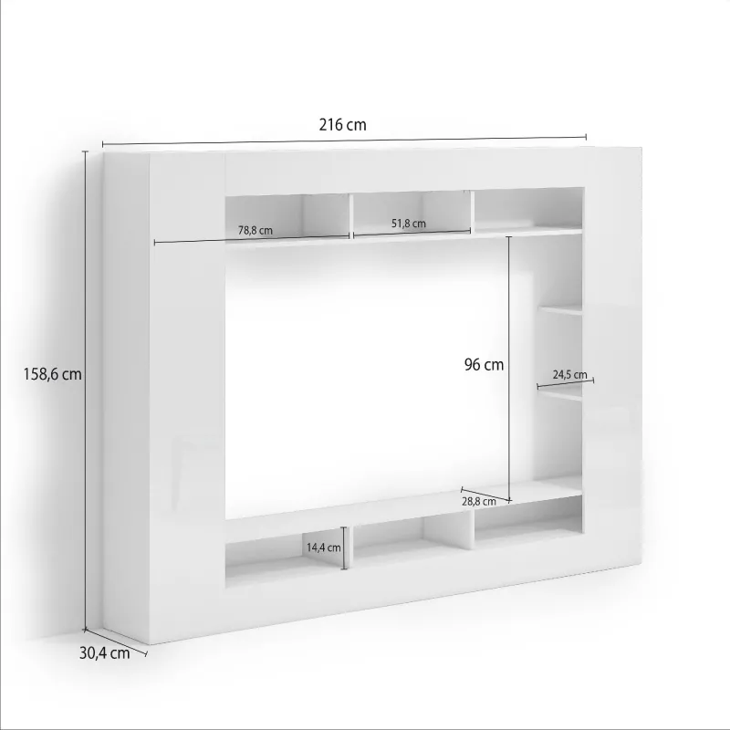Parete attrezzata 216x34x159 cm bianco lucido - KIMI