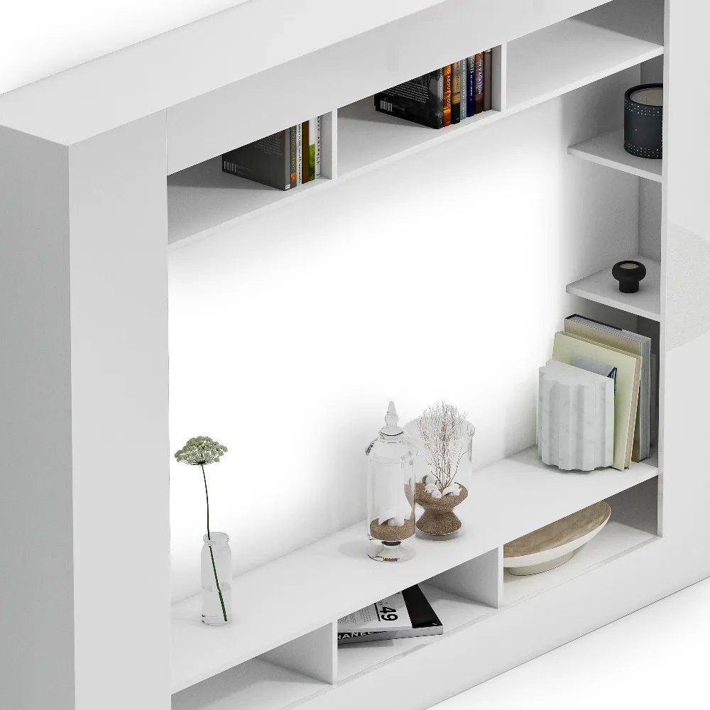Parete attrezzata 216x34x159 cm bianco lucido - KIMI