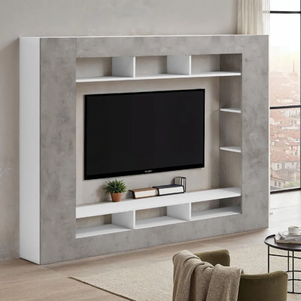 Parete attrezzata 216x34x159 cm cemento - KIMI