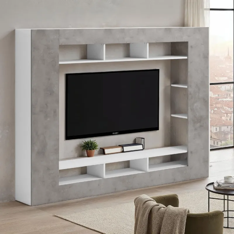 Parete attrezzata 216x34x159 cm cemento - KIMI