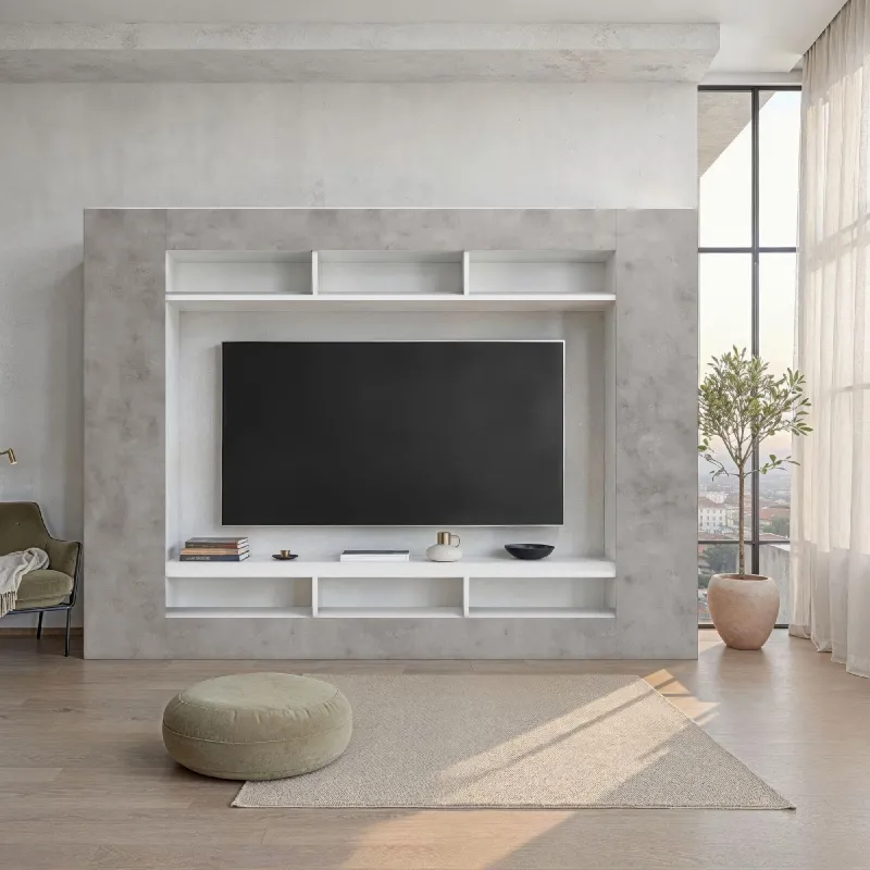 Parete attrezzata 216x34x159 cm cemento - KIMI