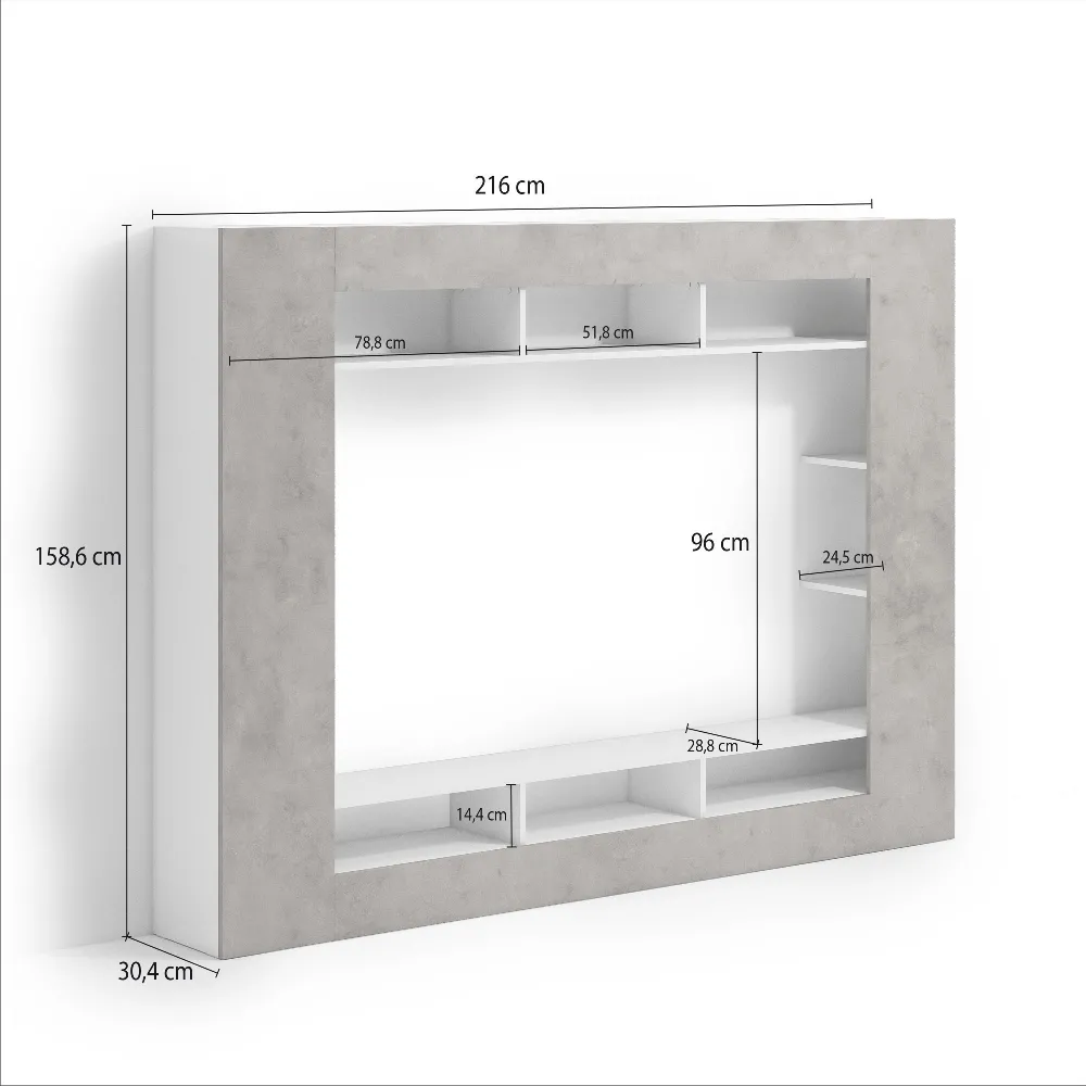 Parete attrezzata 216x34x159 cm cemento - KIMI