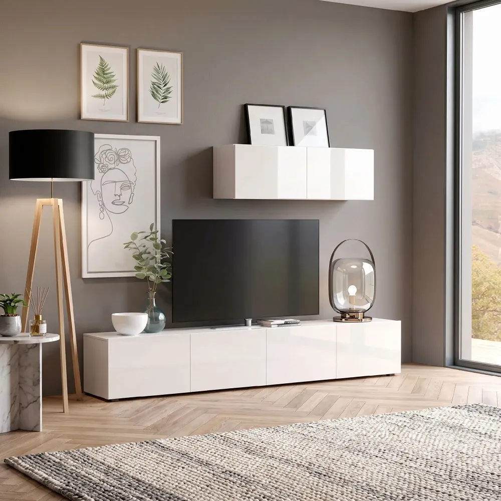 Mobile TV 225 cm Bianco Lucido 4 Ribalte - MASTER
