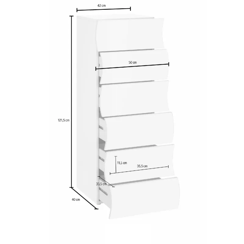 Mare Settimino 6 Cassetti Bianco Laccato Lucido - Web Convenienza