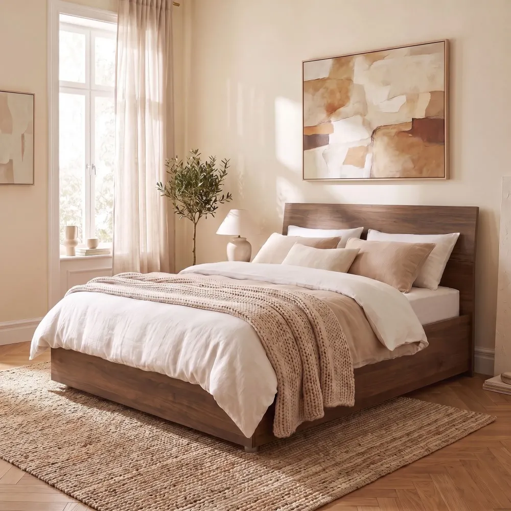 Letto matrimoniale 160 cm effetto legno noce caramello - 171x207x101 cm - ARONA