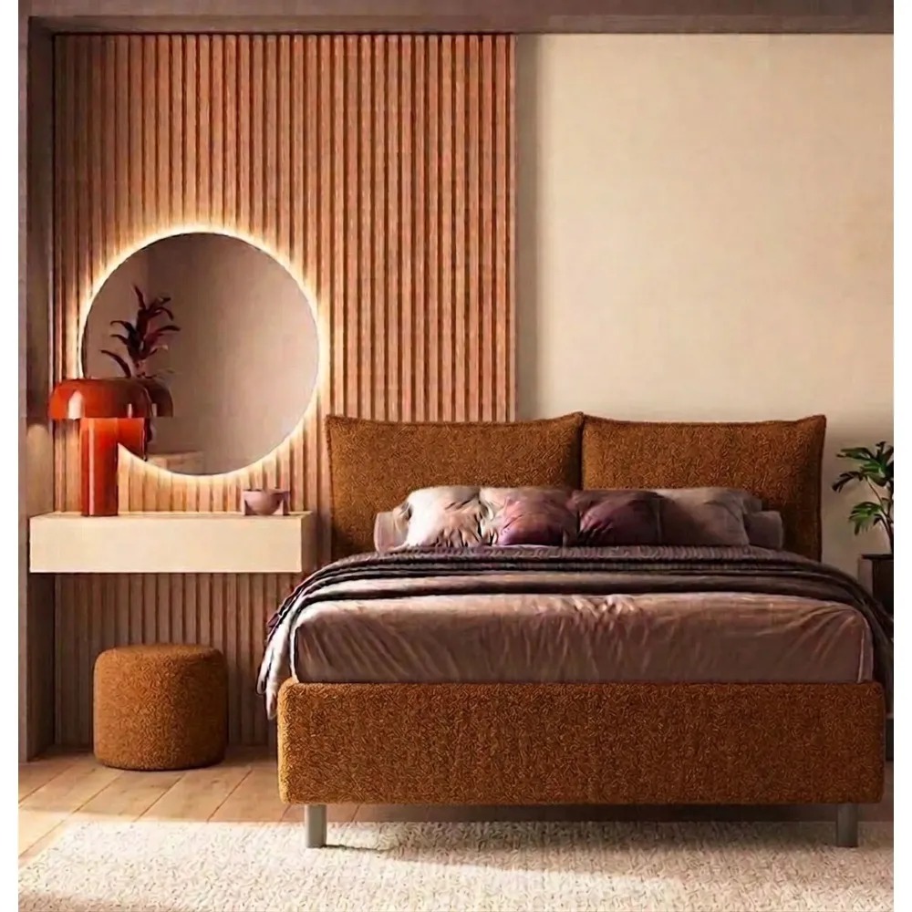 Letto matrimoniale 160 cm imbottito 171x202x115 cm in bouclé terra - BREZZA