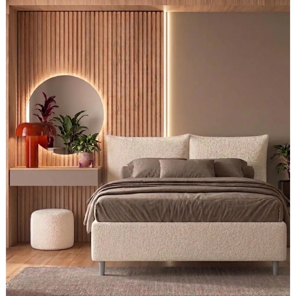 Letto matrimoniale 160 cm imbottito 171x202x115 cm in bouclé avorio - BREZZA