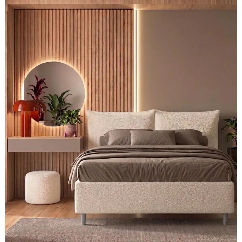 Letto matrimoniale 160 cm imbottito 171x202x115 cm in bouclé avorio - BREZZA