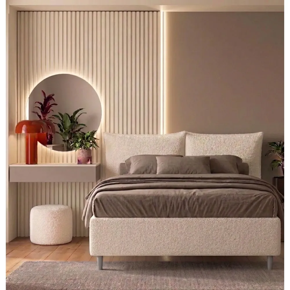 Letto matrimoniale 160 cm imbottito 171x202x115 cm in bouclé avorio - BREZZA 2