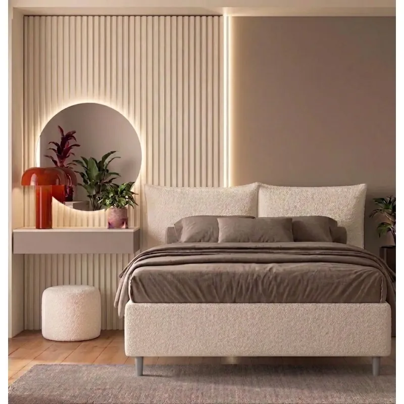 Letto matrimoniale 160 cm imbottito 171x202x115 cm in bouclé avorio - BREZZA