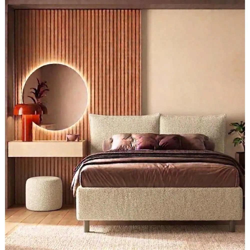 Letto matrimoniale 160 cm imbottito 171x202x115 cm in bouclé beige - BREZZA