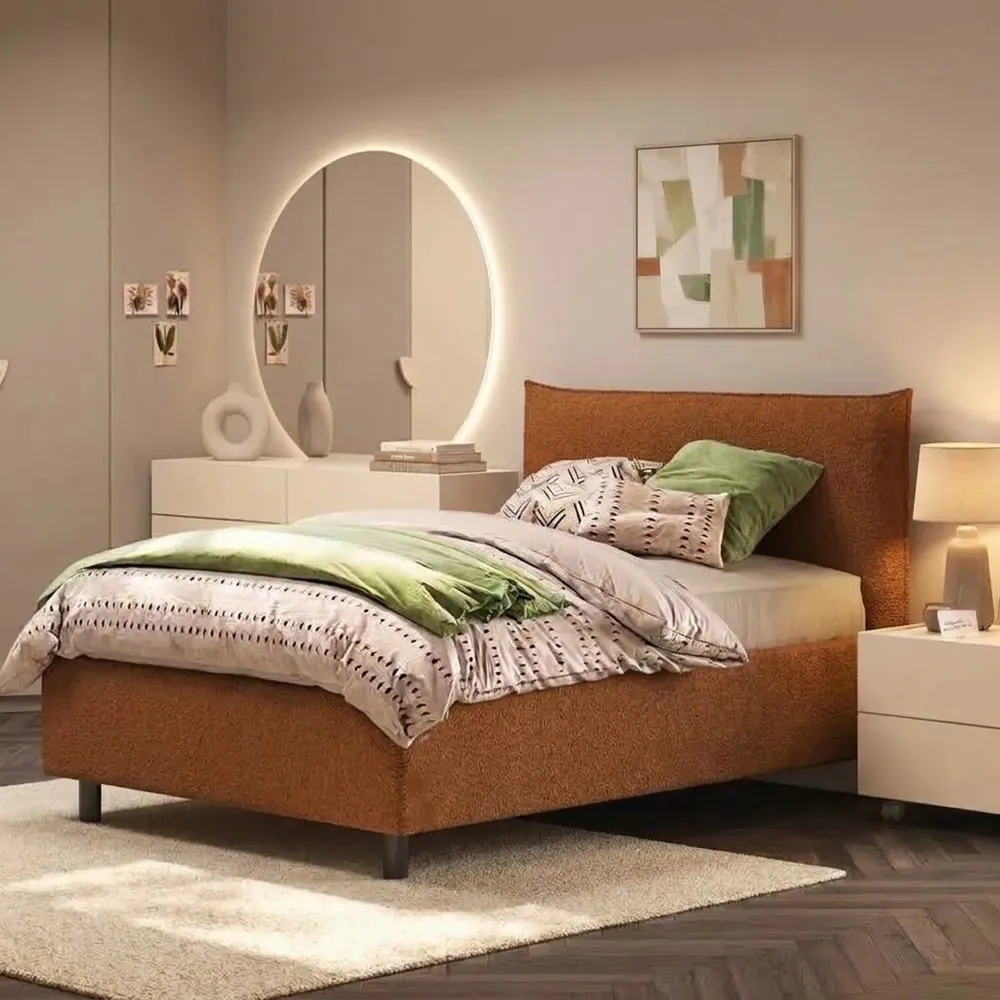 Letto una piazza e mezza 120 cm in bouclé terra - 131x202x115 cm - BREZZA