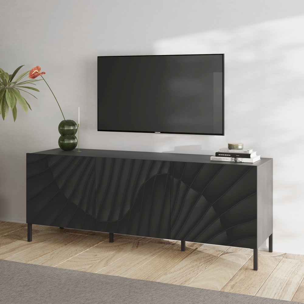 Base TV 181×69×42 grigio chiaro con frontali serigrafati e doppio piede - Dune 2