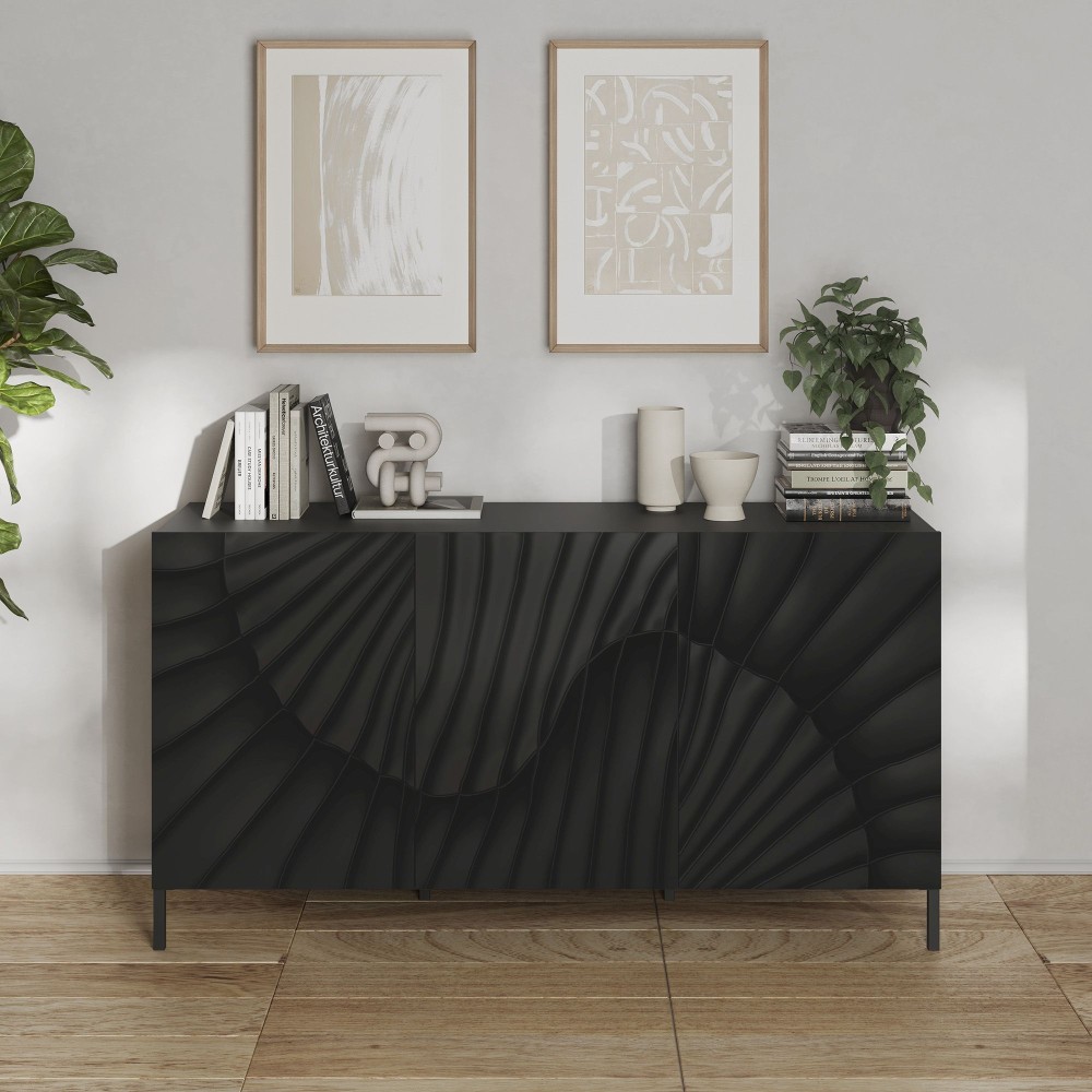 Madia 120×84×42 grigio chiaro con 3 ante serigrafate e doppio piede - Dune