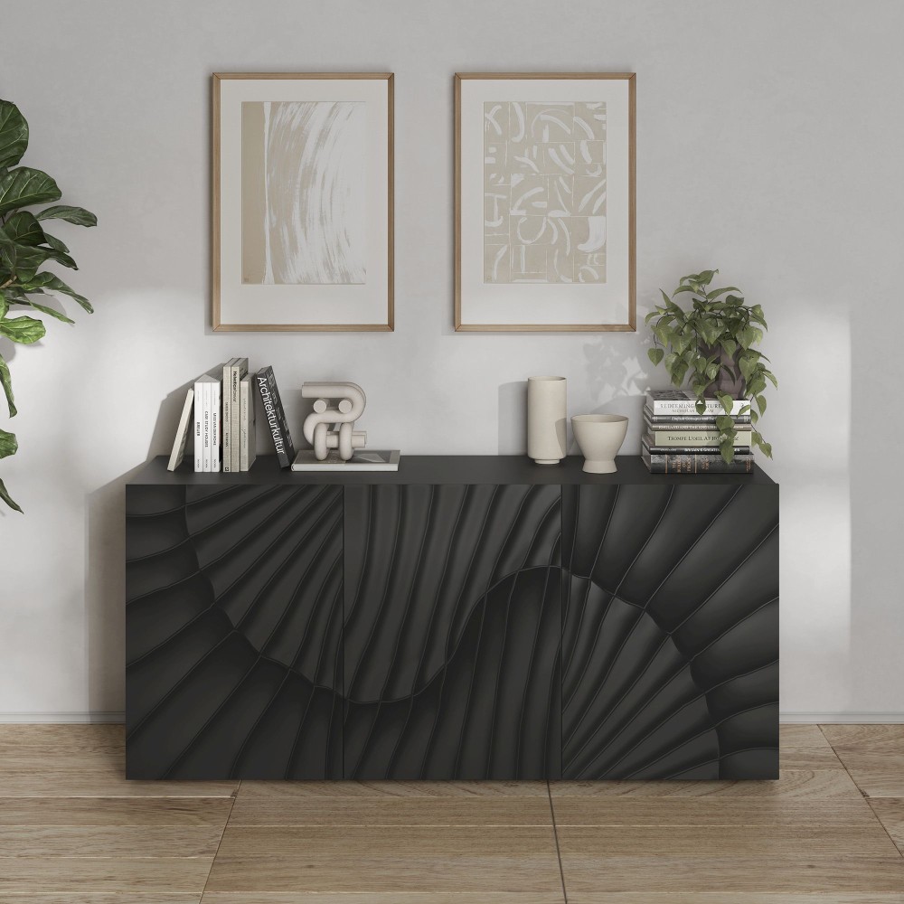 Madia 120×84×42 grigio chiaro con 3 ante serigrafate e doppio piede - Dune 2