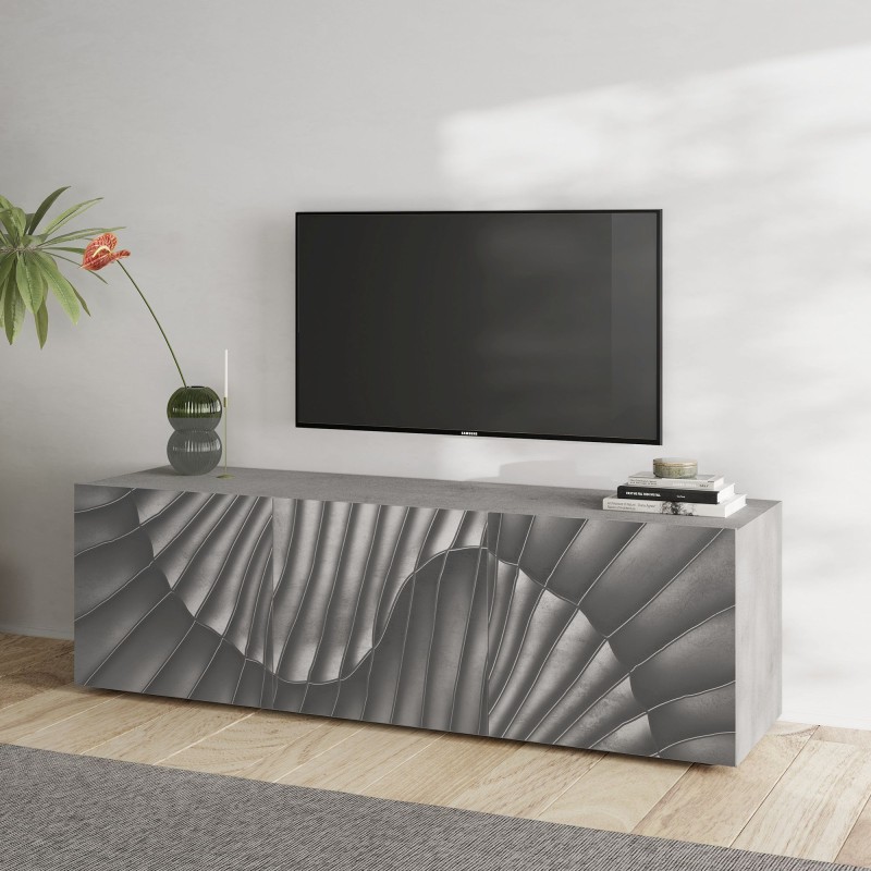 Base TV 181×69×42 grigio scuro con frontali serigrafati e doppio piede - Dune