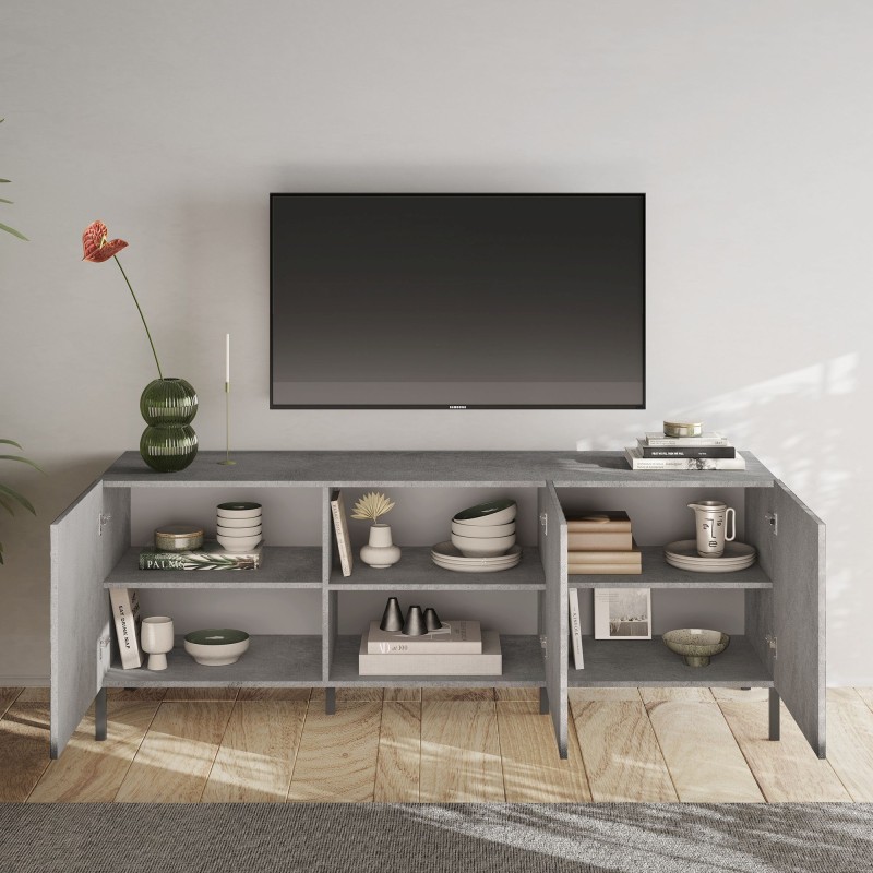 Base TV 181×69×42 grigio scuro con frontali serigrafati e doppio piede - Dune
