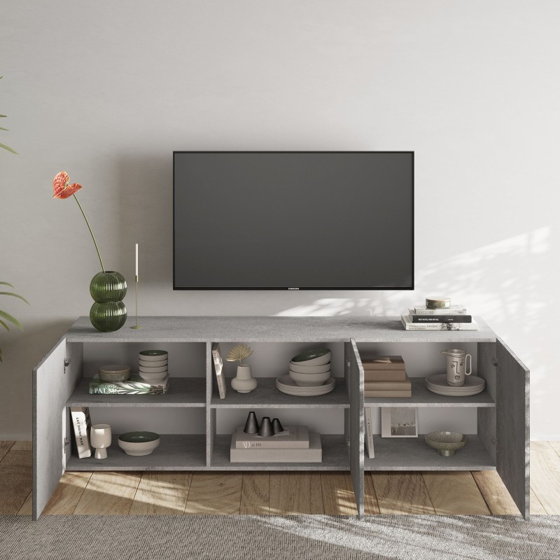 Base TV 181×69×42 grigio scuro con frontali serigrafati e doppio piede - Dune