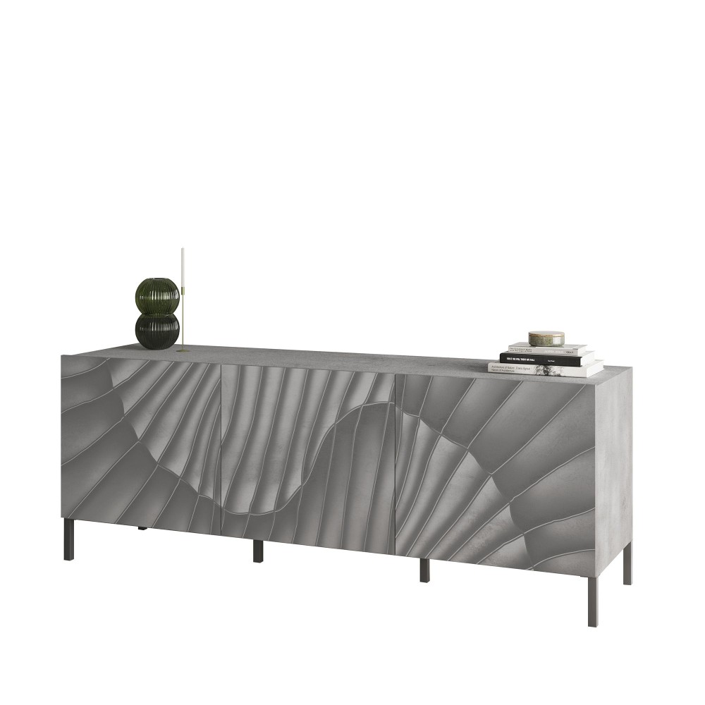 Base TV 181×69×42 grigio scuro con frontali serigrafati e doppio piede - Dune