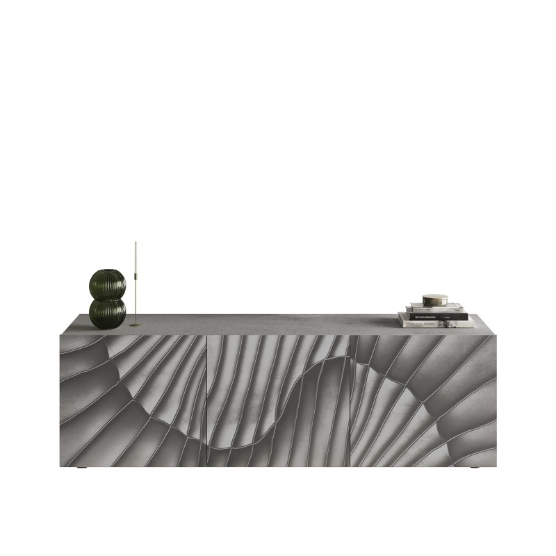 Base TV 181×69×42 grigio scuro con frontali serigrafati e doppio piede - Dune