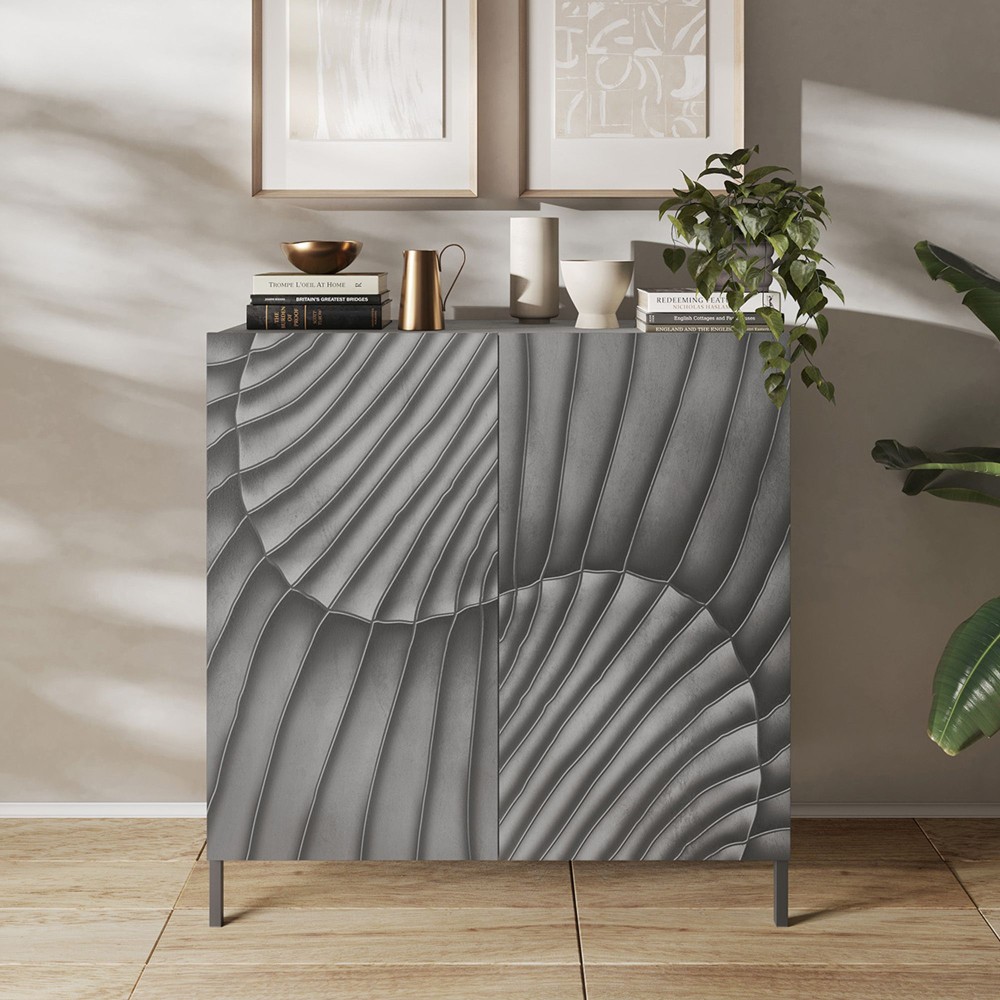 Contenitore 120×123×42 grigio scuro con ante serigrafate e doppio piede - Dune
