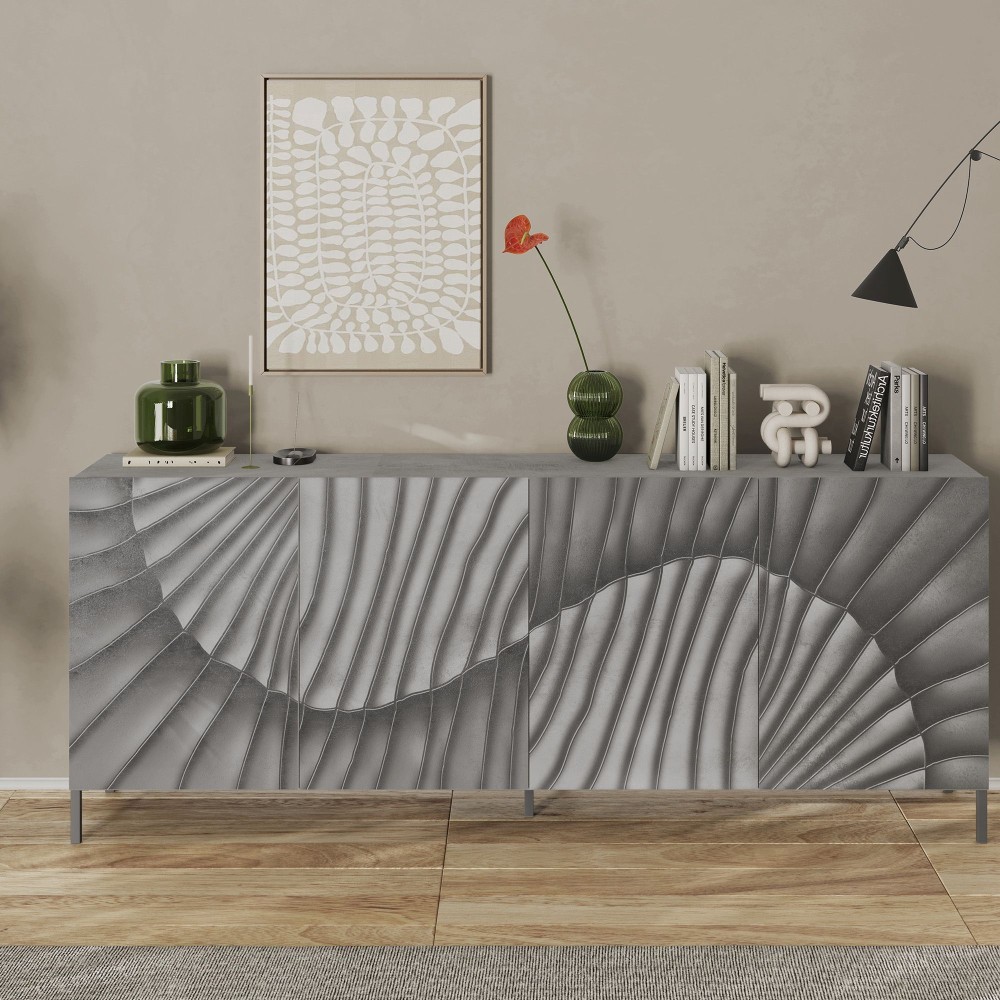 Madia 181×96×42 grigio scuro con 4 ante serigrafate e doppio piede - Dune