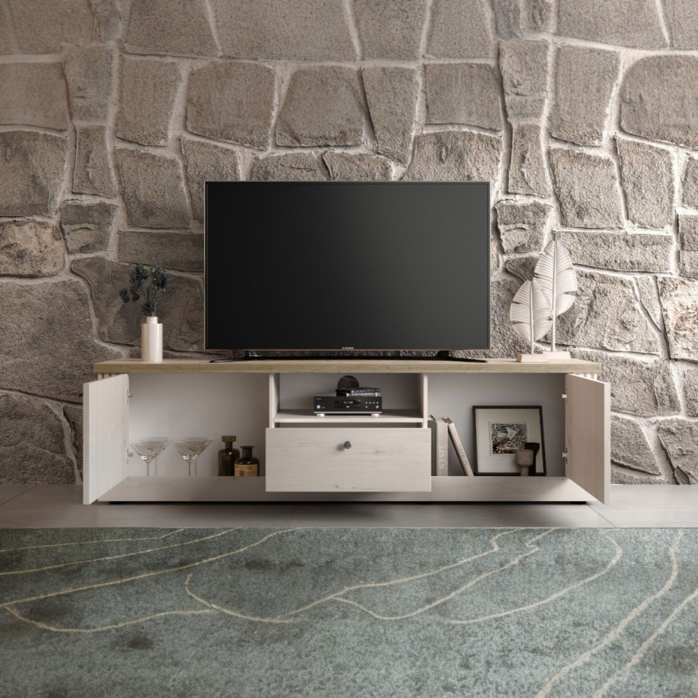 Mobile porta TV 211×88×44 rovere meringa con top rovere chiaro e cassetto - Grove 2