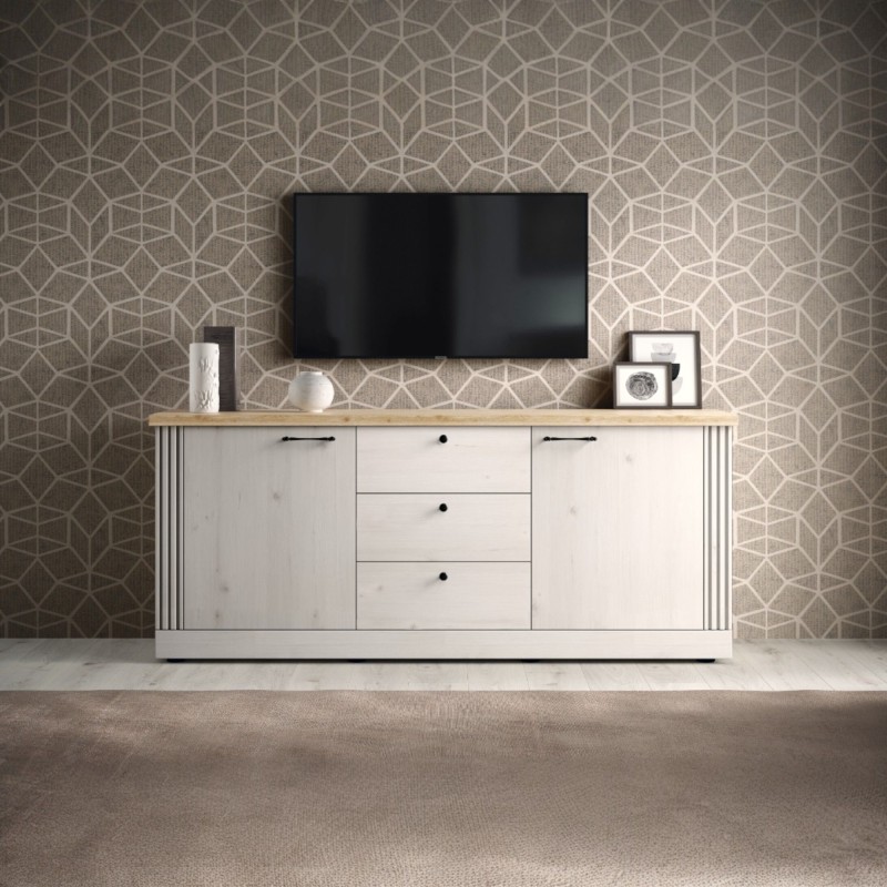 Madia 156×88×44 rovere meringa con 2 ante e 3 cassetti - Grove