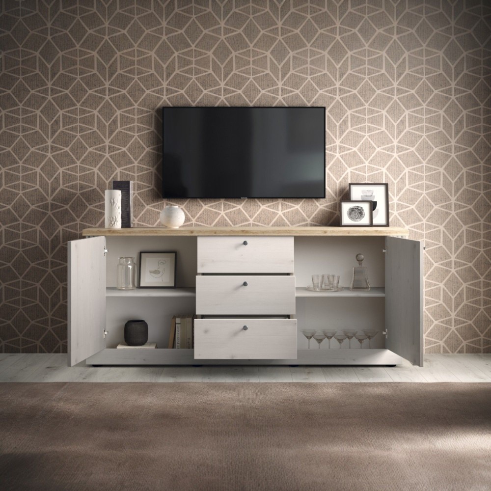 Madia 156×88×44 rovere meringa con 2 ante e 3 cassetti - Grove