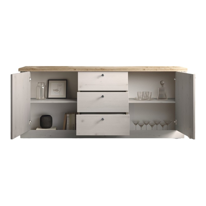 Madia 156×88×44 rovere meringa con 2 ante e 3 cassetti - Grove
