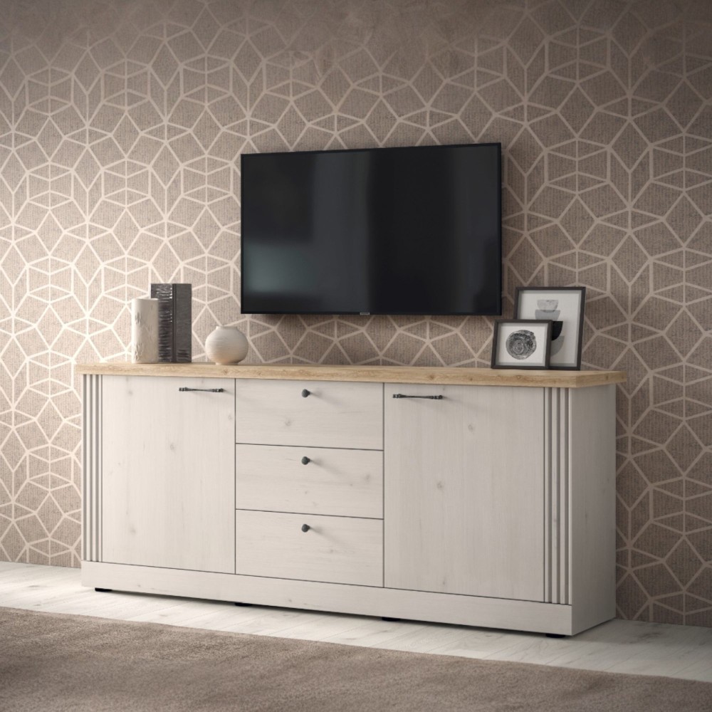 Madia 156×88×44 rovere meringa con 2 ante e 3 cassetti - Grove