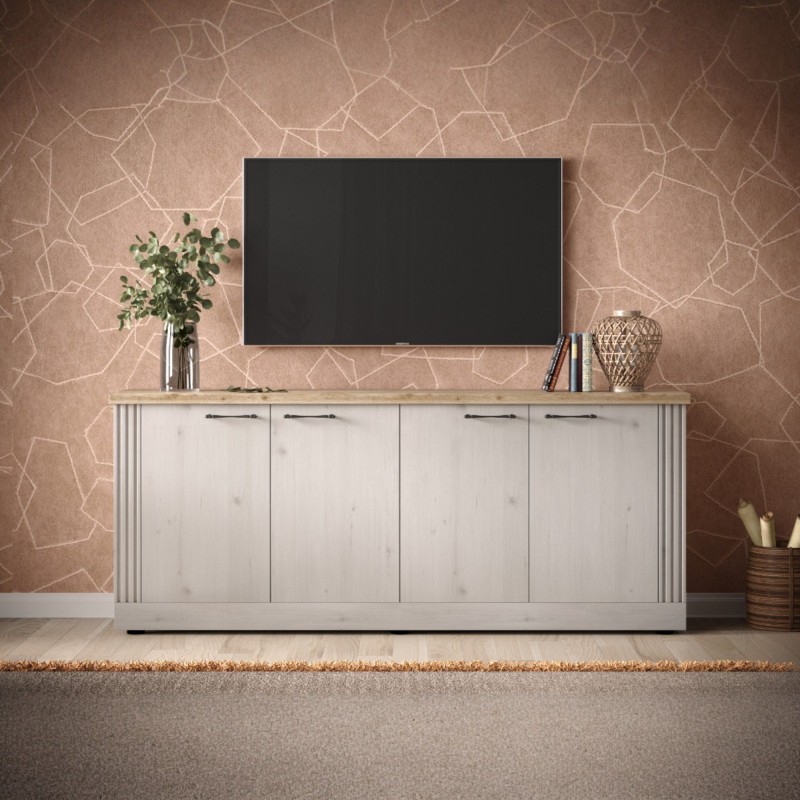 Madia 211×88×44 rovere meringa con top rovere chiaro e 4 ante - Grove