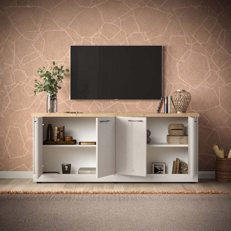 Madia 211×88×44 rovere meringa con top rovere chiaro e 4 ante - Grove