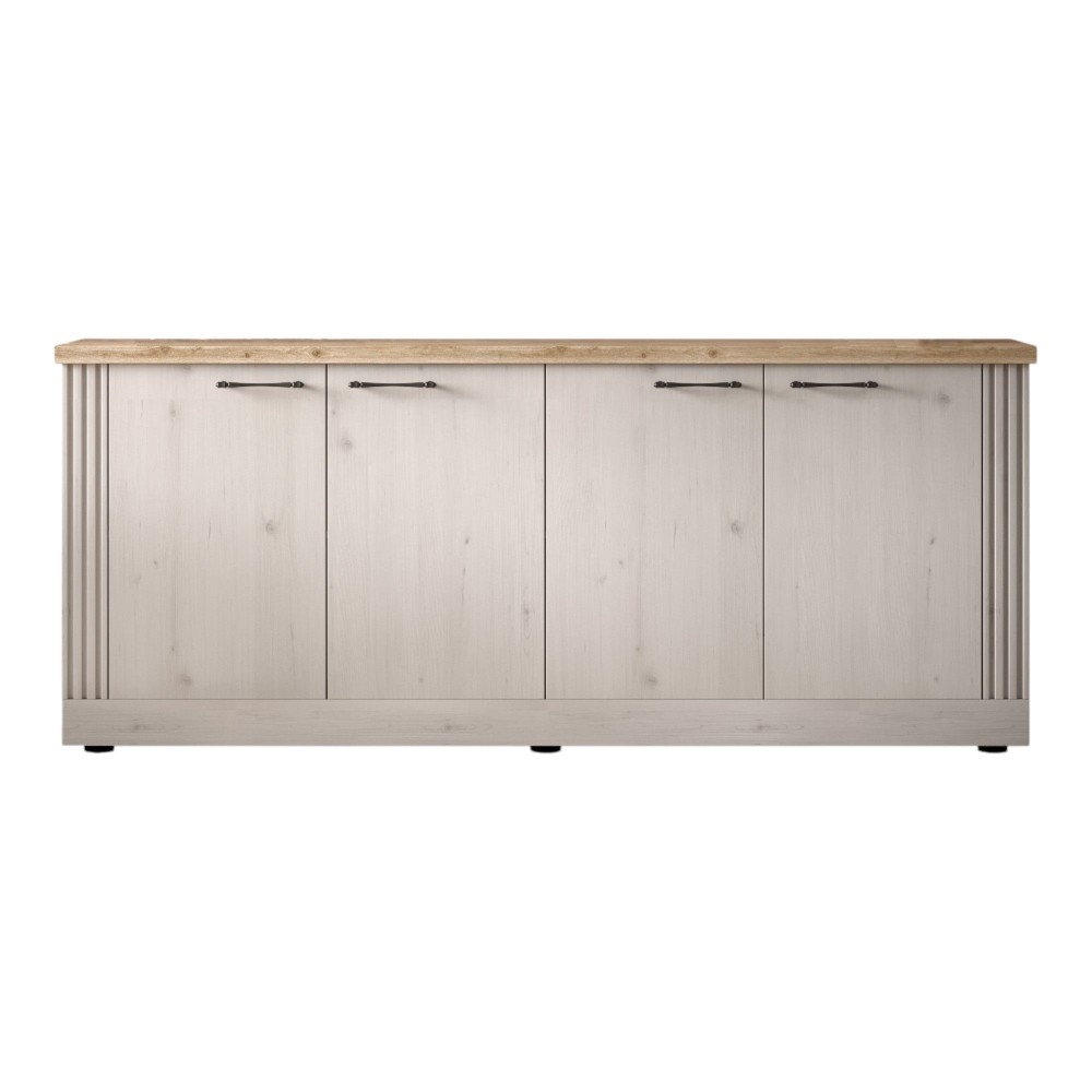Madia 211×88×44 rovere meringa con top rovere chiaro e 4 ante - Grove