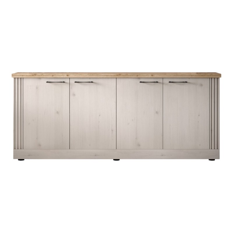 Madia 211×88×44 rovere meringa con top rovere chiaro e 4 ante - Grove