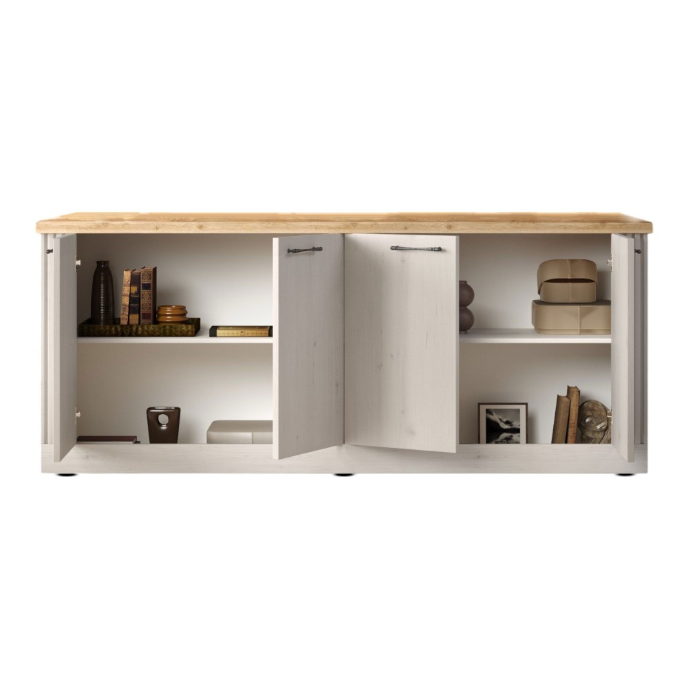 Madia 211×88×44 rovere meringa con top rovere chiaro e 4 ante - Grove