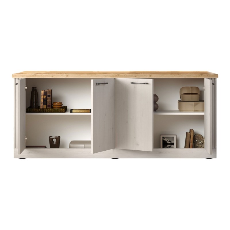 Madia 211×88×44 rovere meringa con top rovere chiaro e 4 ante - Grove