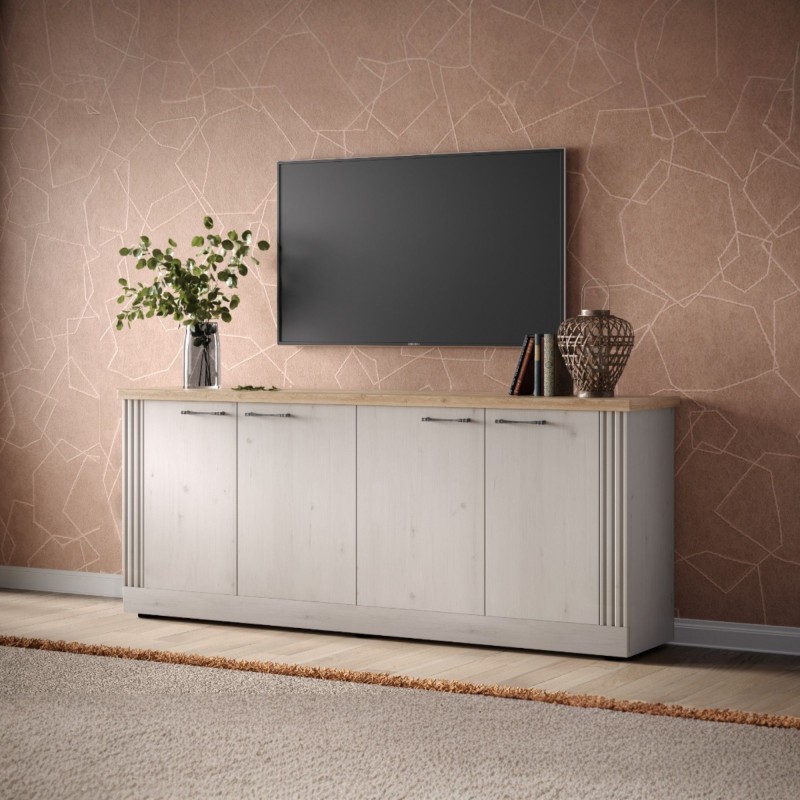 Madia 211×88×44 rovere meringa con top rovere chiaro e 4 ante - Grove
