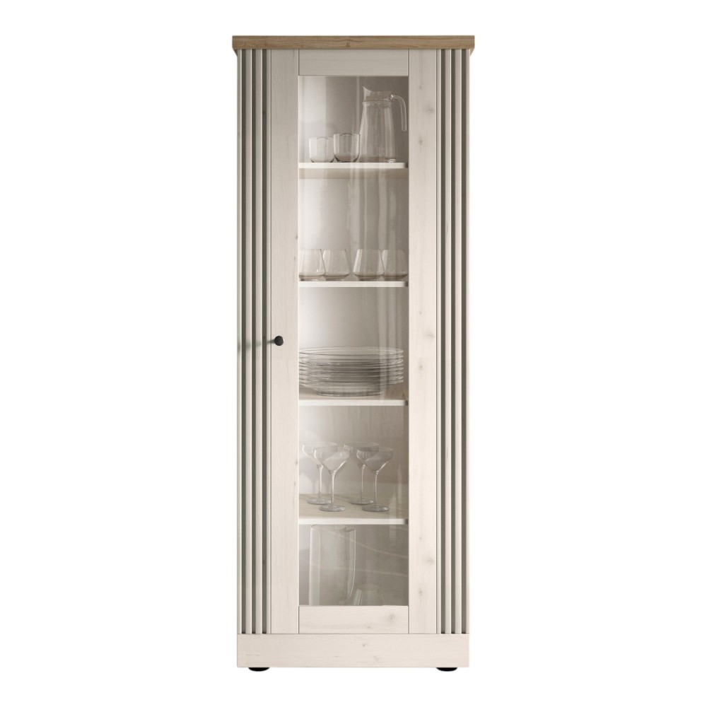 Vetrinetta 104×192×44 rovere meringa con top rovere chiaro e 4 ripiani - Grove