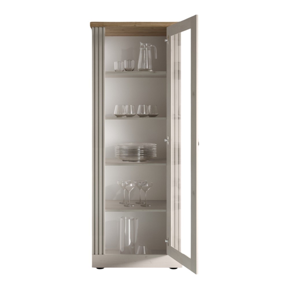 Vetrinetta 104×192×44 rovere meringa con top rovere chiaro e 4 ripiani - Grove
