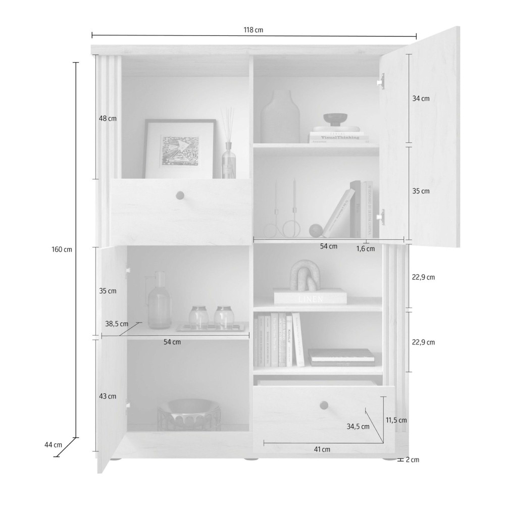 Mobile contenitore 156×192×44 rovere meringa con 2 ante, 2 cassetti e 6 ripiani - Grove